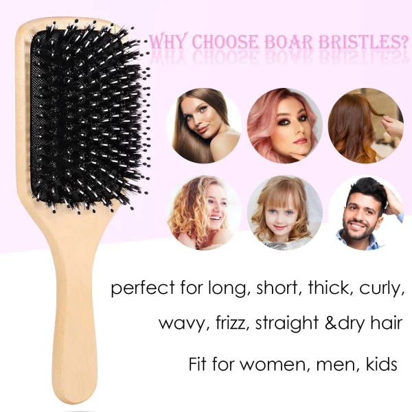 Holytech Hair Brush Boar Bristle Hairbrush for Thick Curly Thin Long Short Wet or Dry Hair Adds Shine and Makes Hair Smooth, Best Paddle Hair Brush for Men Women Kids - Image 3