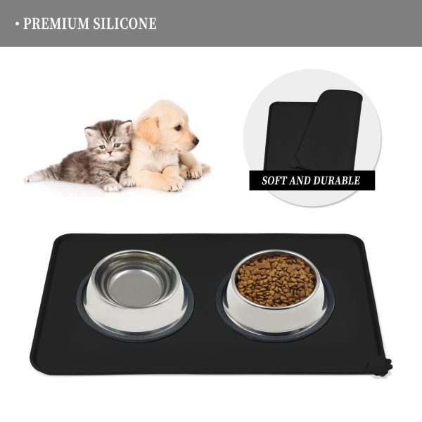 Emlimny Silicone Dog Cat Bowl Mat Non-Stick Food Pad Water Cushion Waterproof (Black) - Image 3