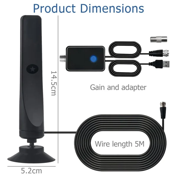 Digital Antenna for Smart TV, 2024 Upgraded Outdoor/Indoor HD Digital Portable TV Antenna with Signal Booster Long 450+ Miles Range Support All TV with 4K 1080p Antenna para TV-16.4ft Coaxial - Image 4