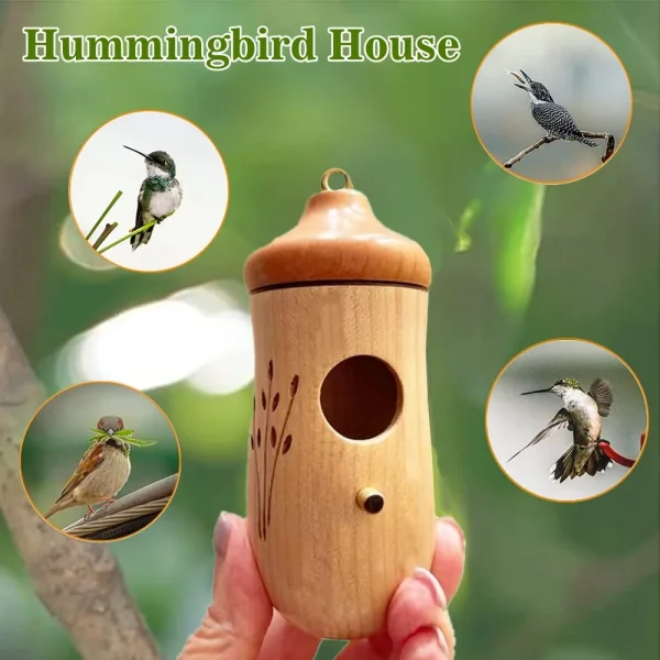 Hummingbird House from Emlimny, 4.5 Inches Bird House, Wooden Hummingbird Swing Nest for Outside Hanging, Pet Cottage for Swallow Sparrow Hummingbird Finch Houses (3PCS) - Image 4