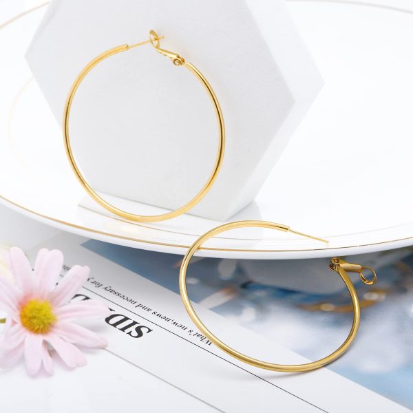 Rongsi 70mm 14K Golden Big Large Hoop Earrings For Women Girls Sensitive Ears Fashion Round Circle Hypoallergenic Hoops 3 Inch Minimalist Hooped Gifts for Birthday - Image 4