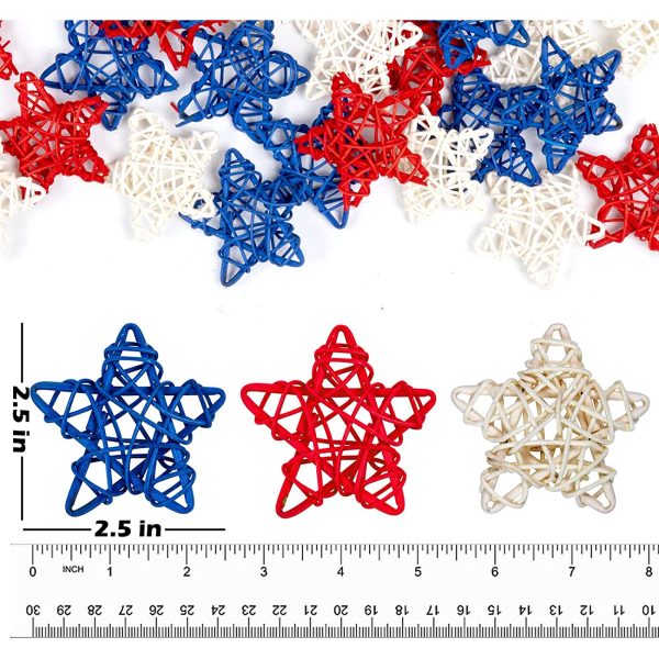 30 PCS 4th of July Star Decorations, 2.5 * 2.5 inch Red Blue White Stars Rattan Wicker Balls for Independence Day, Bow vase fillers for Home Decor Ornaments Wedding - Image 4