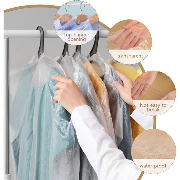 Holytech 20 Pack Garment Bags for Hanging Clothes Plastic Garment Bags Clear Clothes Covers Dry Cleaner Bags Hanging Dust-proof Garment Bags for Dry Cleaner, Home Storage, Travel (60x90cm) - Image 3