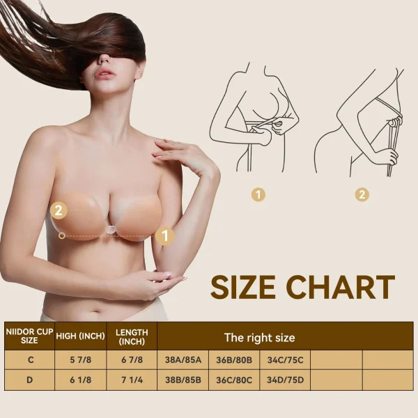 Emlimny D Cup Adhesive Bra, Strapless Sticky Bras, Invisible Push up Silicone Bra D Cup for Backless Dress with Nipple Covers - Image 2