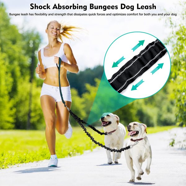 2 Dog Leash, 360° Swivel No Tangle Double Dog Walking & Training Leash, Comfortable Shock Absorbing Reflective Bungee Lead Walk 2 Dogs with Ease - Image 2