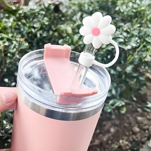 Silicone Straw Covers Cap Compatible with Stanley 30&40 Oz Cup, 10mm Cute Flower Straw Toppers for Tumblers, Dust-Proof Drinking Straw Caps for Reusable Straws Tips Lids 5 PCS - Image 3