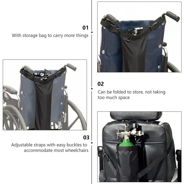 Emlimny Oxygen Tank Holder for Wheelchair - E Cylinder Transport Bag Adjustable Straps Easy to Clean, Heavy Duty, Waterproof Standard Wheelchair size - Image 4