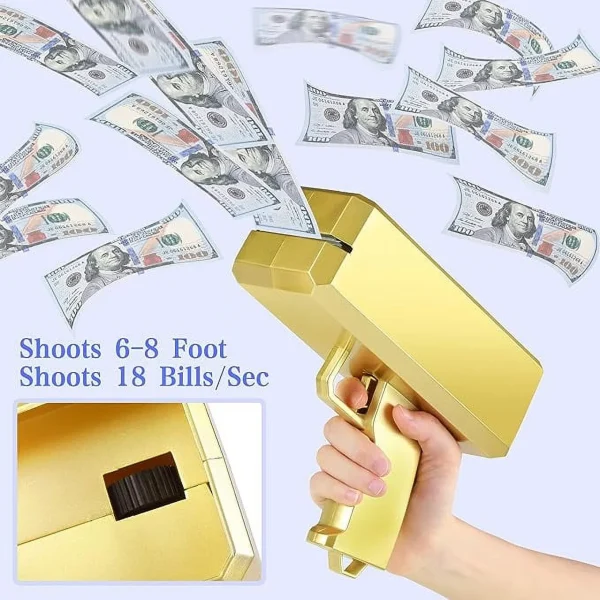 Super Money Guns Paper Playing Spray Money Gun Make it Rain Toy Gun, Handheld Cash Gun Fake Bill Dispenser Money Shooter Toy(Metallic Gold) - Image 3