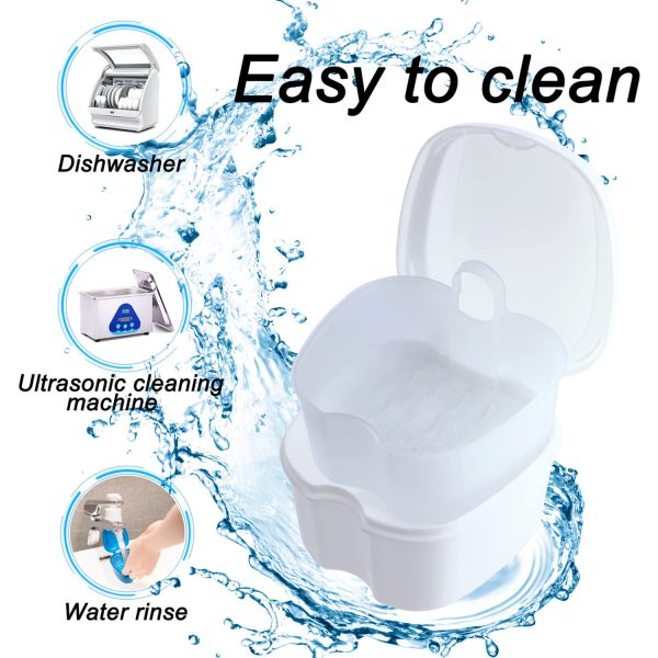 Emlimny Denture Soak Box Orthodontic Retainer Bath Box with Strainer Basket, Denture Container Dental Denture Bath Box Travel Cleaning Cup - White - Image 4