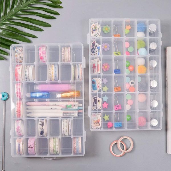 2pack 36 Grids Clear Plastic Organizer Box Container Craft Storage with Adjustable Dividers for Beads Organizer Art DIY Crafts Jewelry Fishing Tackles with 5 Sheets Label Stickers - Image 3