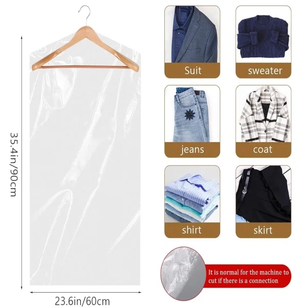 Holytech 20 Pack Garment Bags for Hanging Clothes Plastic Garment Bags Clear Clothes Covers Dry Cleaner Bags Hanging Dust-proof Garment Bags for Dry Cleaner, Home Storage, Travel (60x90cm) - Image 4