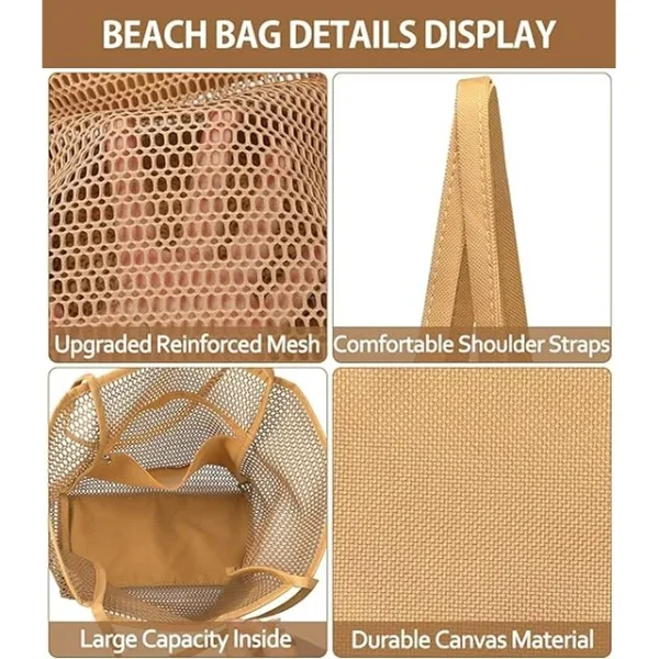 Beach Bag Mesh Tote Bag, Upgraded Beach Bags for Women Mesh Bag Hobo Bag Beach Accessories - Image 3