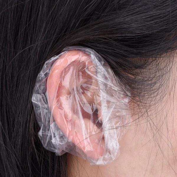 100 Pack Clear Disposable Ear Protectors Waterproof Ear Covers for Hair Dye, Shower, Bathing - Image 4