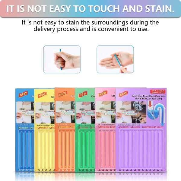 72pcs Drain Sticks Drain Cleaner Sticks Drain Sink Deodorizer Sticks Keep Your Drain Pipes Clear Keep Clogs for Kitchen Bathroom Toilet (6 Color) - Image 2