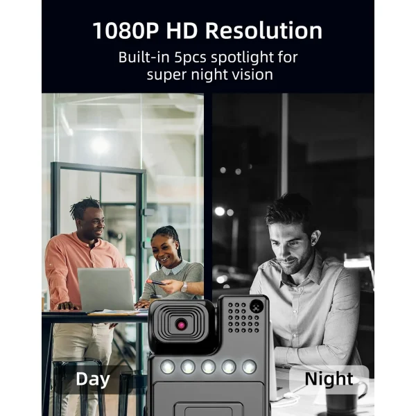 1080P Mini Body Camera with Audio Recording, Compact Wearable Camera with 180掳 Rotatable Lens, 1.3" LCD Screen, Night Vision, 64GB Memory Card for Security and Personal Use - Image 2