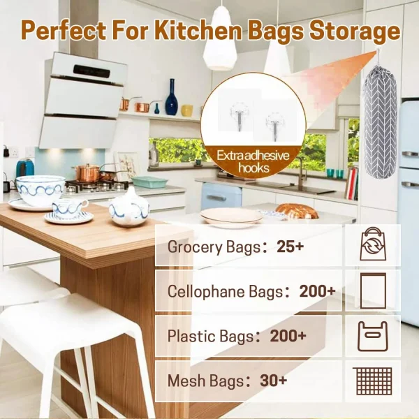 Emlimny 2 Pcs Plastic Bag Holder, Wall Mount Plastic Bag Organizer, Large Grocery Bag Storage Dispenser, 22x9 in - Image 3