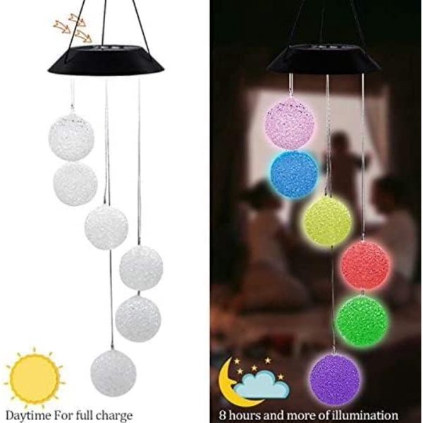 LED Solar Crystal Ball Wind Chime, 25" Mobile Hanging Wind Chime for Home Garden Decoration, Automatic Light Changing Color - Image 2