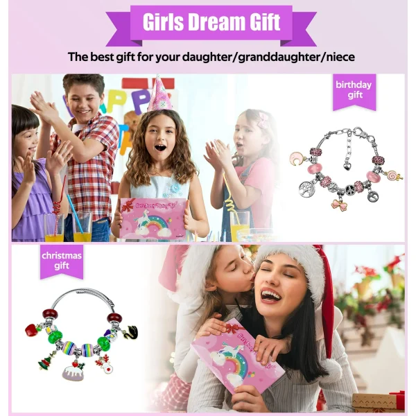 Charm Bracelet Making Kit, Rongsi 150 Pcs Jewelry Making Supplies Including Pendants Neck Chains, Unicorn Gifts Set for Teen Girls Arts and Crafts for Kids Ages 5-12 - Image 4