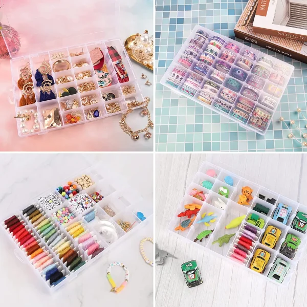 2pack 36 Grids Clear Plastic Organizer Box Container Craft Storage with Adjustable Dividers for Beads Organizer Art DIY Crafts Jewelry Fishing Tackles with 5 Sheets Label Stickers - Image 2