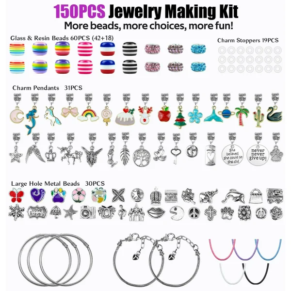 Charm Bracelet Making Kit, Rongsi 150 Pcs Jewelry Making Supplies Including Pendants Neck Chains, Unicorn Gifts Set for Teen Girls Arts and Crafts for Kids Ages 5-12 - Image 2