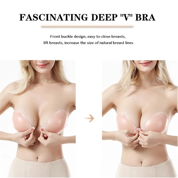 Emlimny D Cup Adhesive Bra, Strapless Sticky Bras, Invisible Push up Silicone Bra D Cup for Backless Dress with Nipple Covers - Image 3