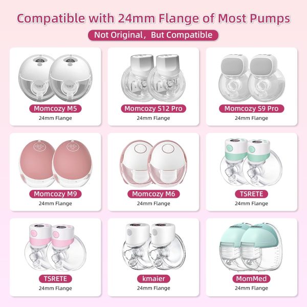 Flange Inserts 13/15/17/19/21mm 5pcs,Suitable for Medela,Spectra 24mm Shields/Flanges,Compatible with Momcozy S12 Pro/S9 Pro/S9/S12 Wearable Breast Pump,Reduce 24mm Tunnel Down to Correct Size - Image 3