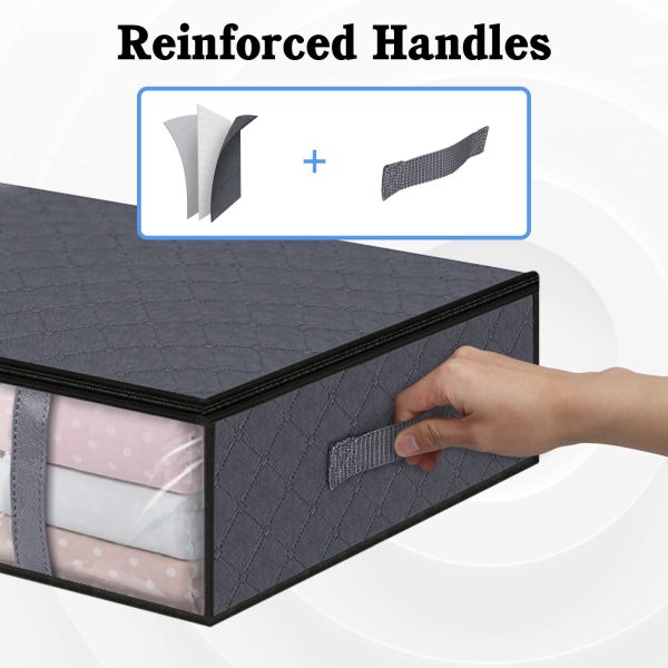 Holytech Storage Bins,3-Pack Clothes Storage, Foldable Blanket Storage Bags, Under Bed Storage Containers for Organizing, Clothing, Bedroom, Comforter, Closet, Dorm, Quilts, Organizer, Grey - Image 2