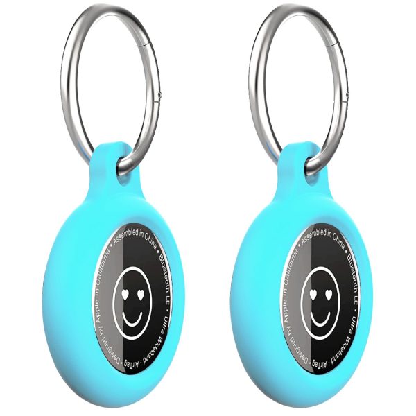 moopom Air tag Holder with Key Ring(2 Pack),Sherry Protective Airtag Case Compatible with Apple Air Tags, Silicone Anti-Lost Airtag Keychain for Backpack, Keys, Luggage, Dog(Blue)